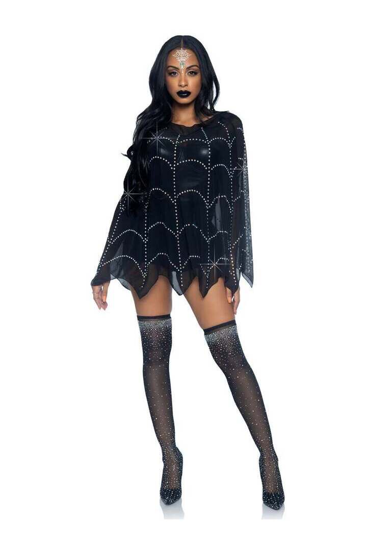 Leg Avenue Spider Web Rhinestone Costume Poncho Black in One Size 2