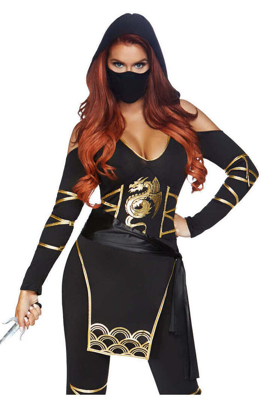 Leg Avenue Stealth Ninja Costume in Black/Gold 
