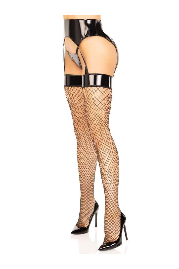 Leg Avenue Stefani Garter Belt Fishnet Stockings in Black 2