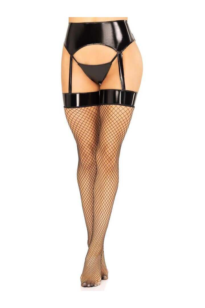 Leg Avenue Stefani Garter Belt Fishnet Stockings in Black 3