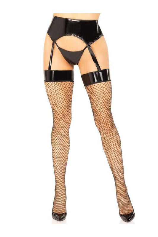 Leg Avenue Stefani Garter Belt Fishnet Stockings in Black 