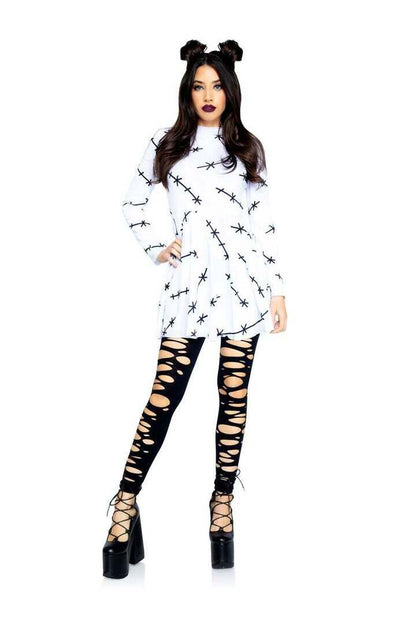 Leg Avenue Stitch T-Shirt Dress in White/Black 3