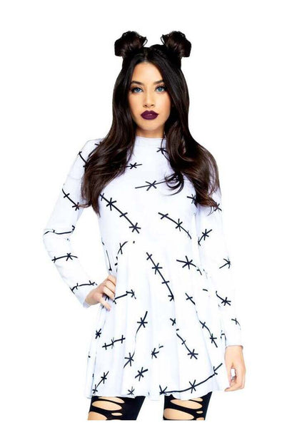 Leg Avenue Stitch T-Shirt Dress in White/Black 