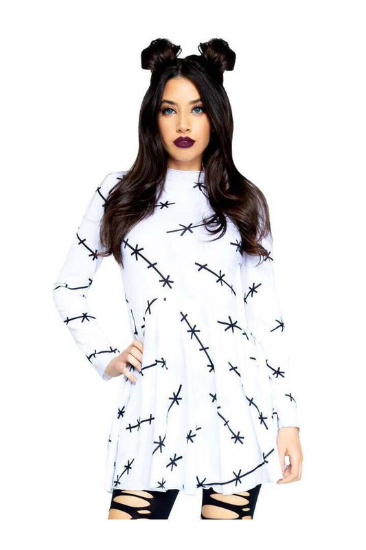 Leg Avenue Stitch T-Shirt Dress in White/Black 