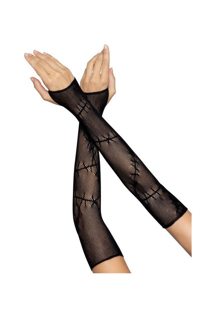 Leg Avenue Stitched Up Fingerless Gloves Black in One Size  2