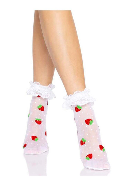 Leg Avenue Strawberry Ruffle Anklets White/Red in One Size 3