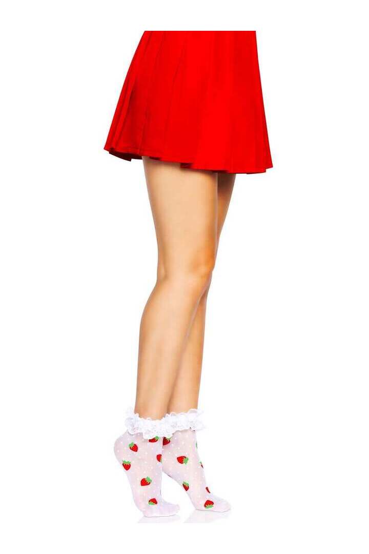 Leg Avenue Strawberry Ruffle Anklets White/Red in One Size 4