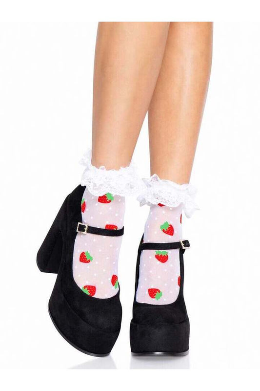 Leg Avenue Strawberry Ruffle Anklets White/Red in One Size 