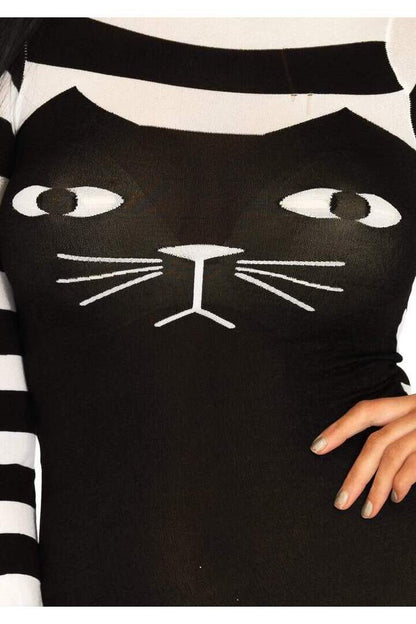 Leg Avenue Striped Cat Costume Bodysuit Black/White in One Size 3