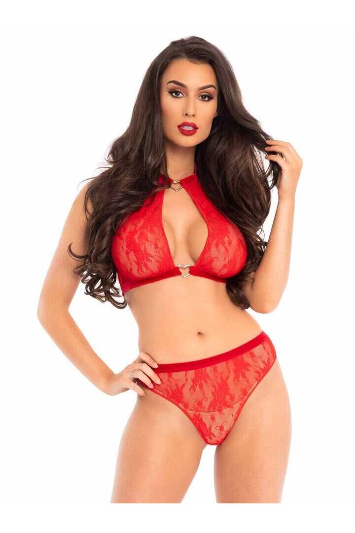 Leg Avenue Stunner Lace Bralette Set in Red 