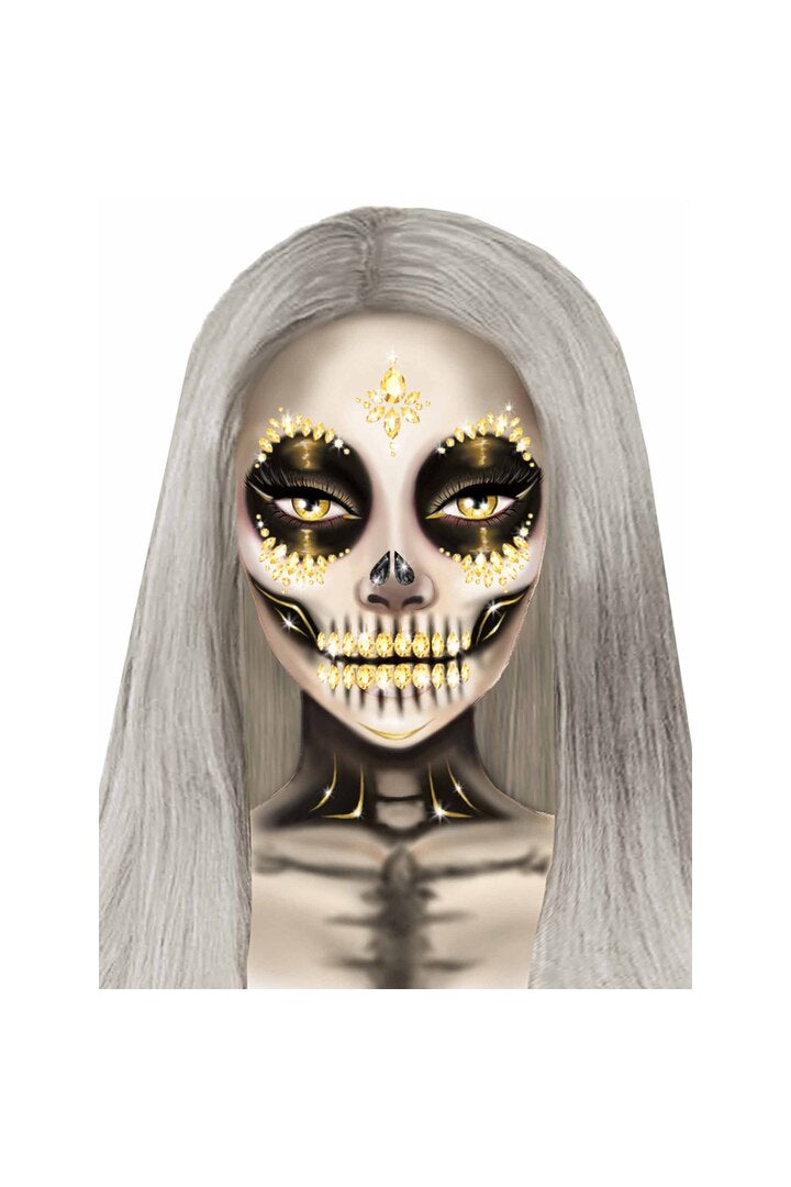 Leg Avenue Sugar Skull Adhesive Face Jewels Sticker Gold in One Size 2