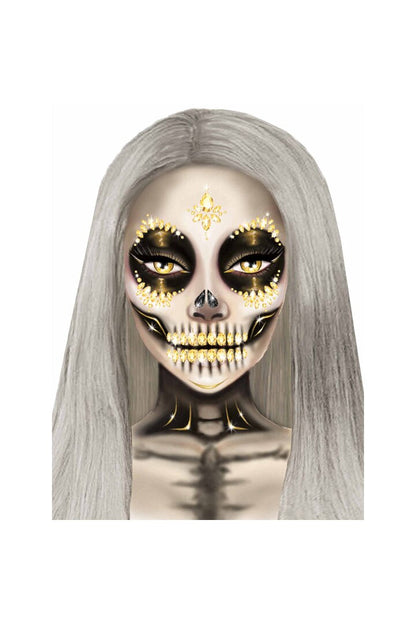 Leg Avenue Sugar Skull Adhesive Face Jewels Sticker Gold in One Size 2