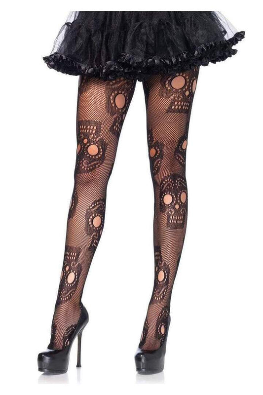 Leg Avenue Sugar Skull Net Tights Black in One Size 