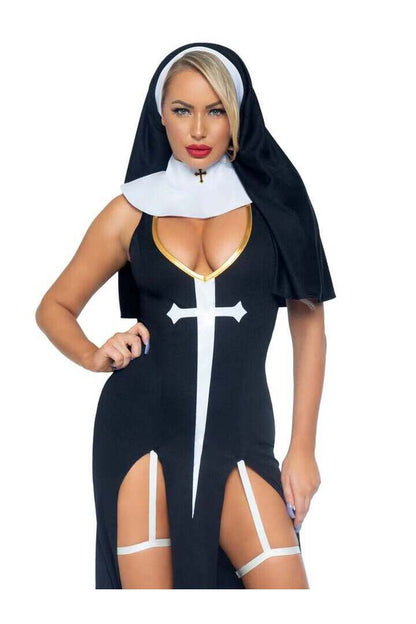 Leg Avenue Sultry Sinner Nun Costume in Black/White 