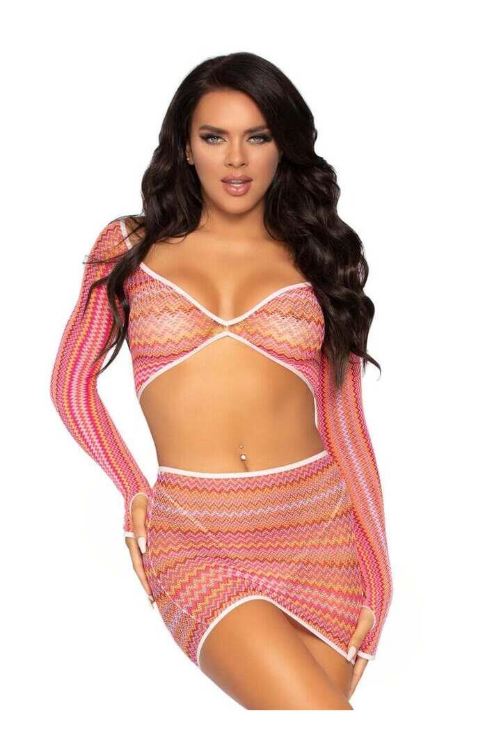 Leg Avenue Summer Romance Net Top & Skirt Set in One Size 