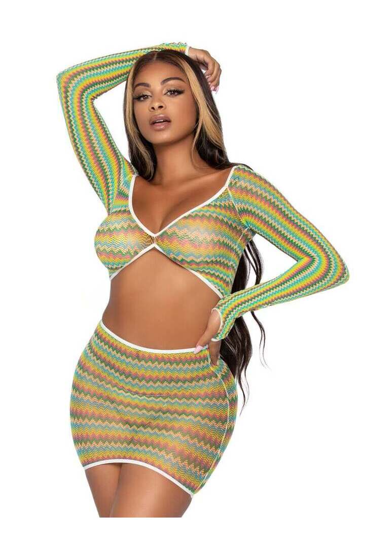 Leg Avenue Summer Romance Net Top & Skirt Set in One Size 2