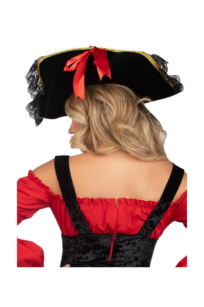 Leg Avenue Swashbuckler Pirate Hat With Lace Trim Black/Red in One Size  2