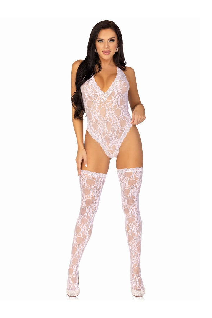 Leg Avenue Sweet Romance Lace Teddy & Stockings Set in One Size  6