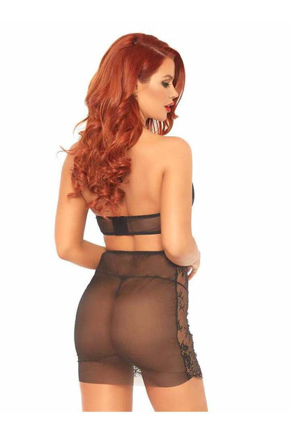 Leg Avenue Sweet Talk Lace Chemise Set in Black 2