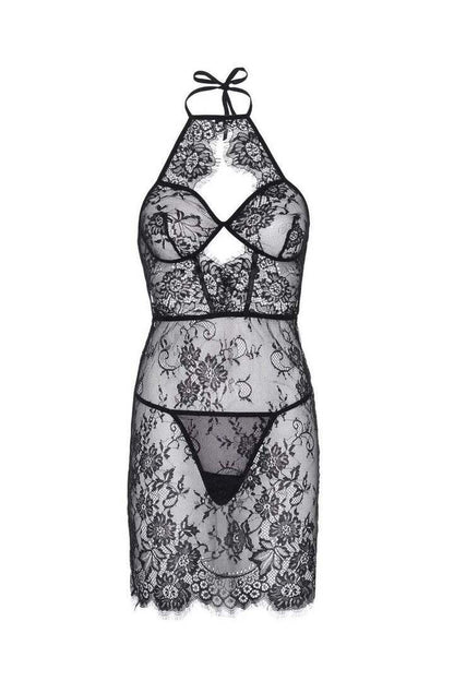 Leg Avenue Sweet Talk Lace Chemise Set in Black 6