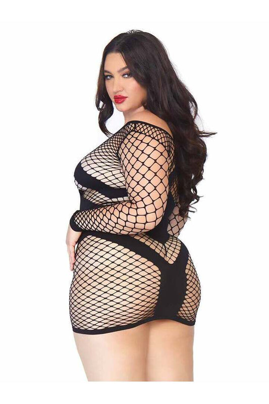 Leg Avenue Take Charge Plus Fishnet Dress Black in Queen Size 1