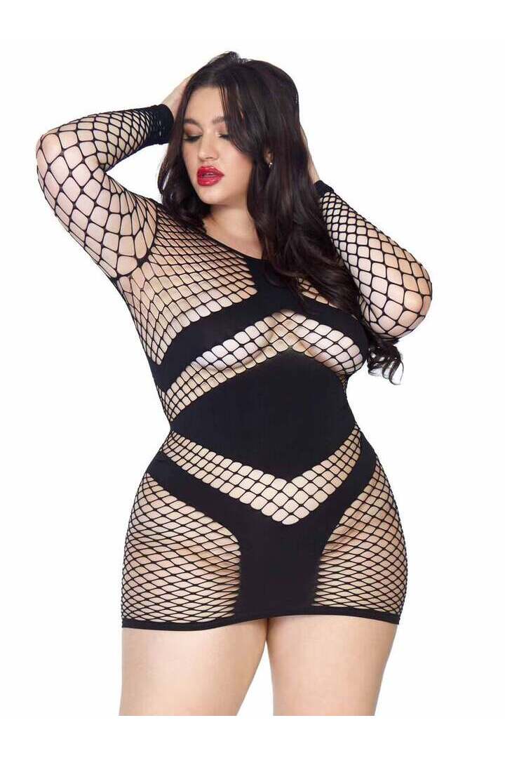 Leg Avenue Take Charge Plus Fishnet Dress Black in Queen Size 2