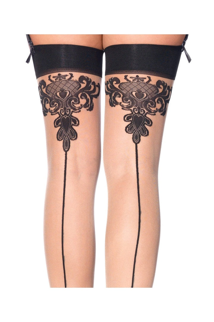 Leg Avenue Tana Sheer Thigh High Stockings Nude/Black in One Size  2