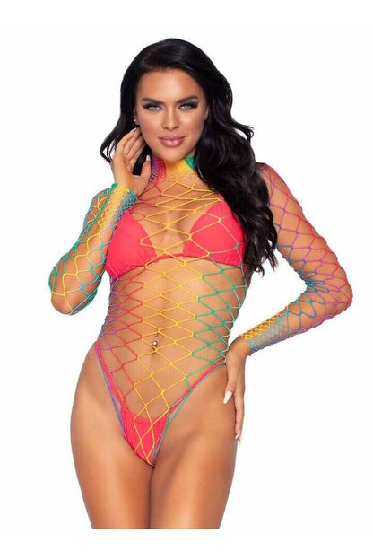 Leg Avenue Taste The Rainbow Fishnet Bodysuit Rainbow in One Size 