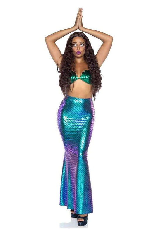 Leg Avenue Teal Iridescent Scale Mermaid Maxi Skirt in Blue 1