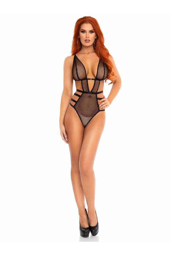 Leg Avenue Tied Down Fishnet Teddy in Black 2