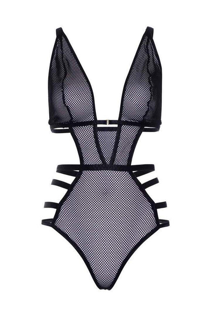 Leg Avenue Tied Down Fishnet Teddy in Black 4
