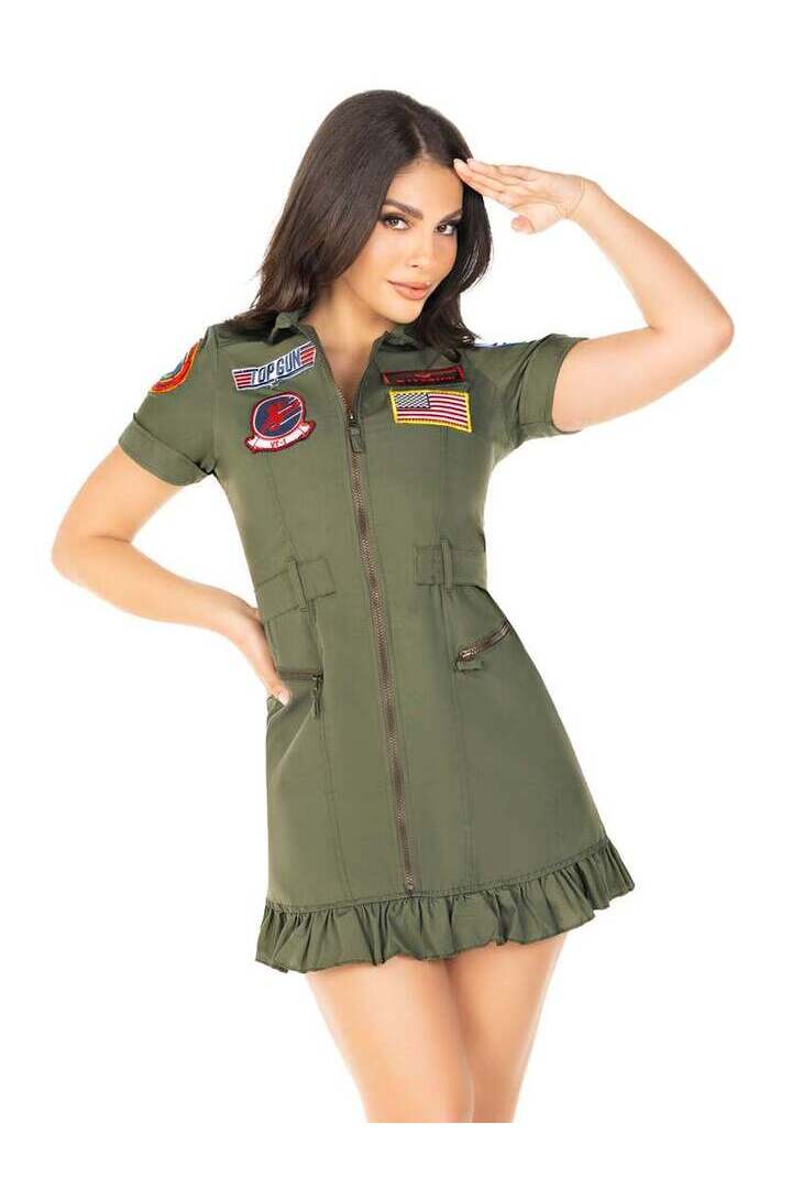 Leg Avenue Top Gun Costume Flight Dress in Green 4