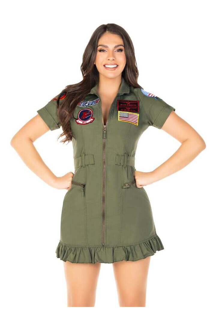 Leg Avenue Top Gun Costume Flight Dress in Green 5