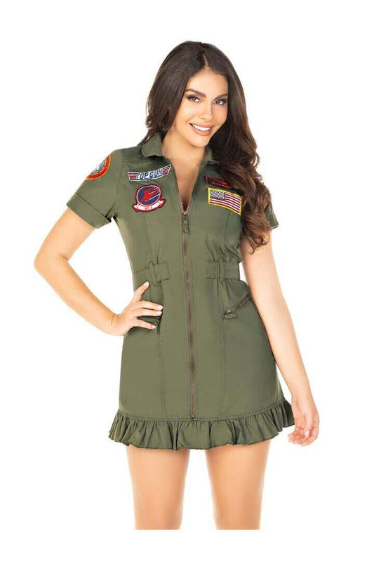 Leg Avenue Top Gun Costume Flight Dress in Green 