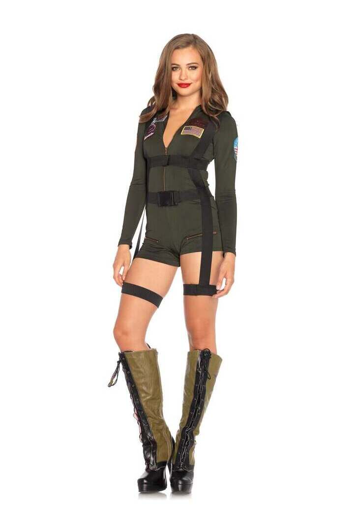 Leg Avenue Top Gun Costume Romper in Green 2