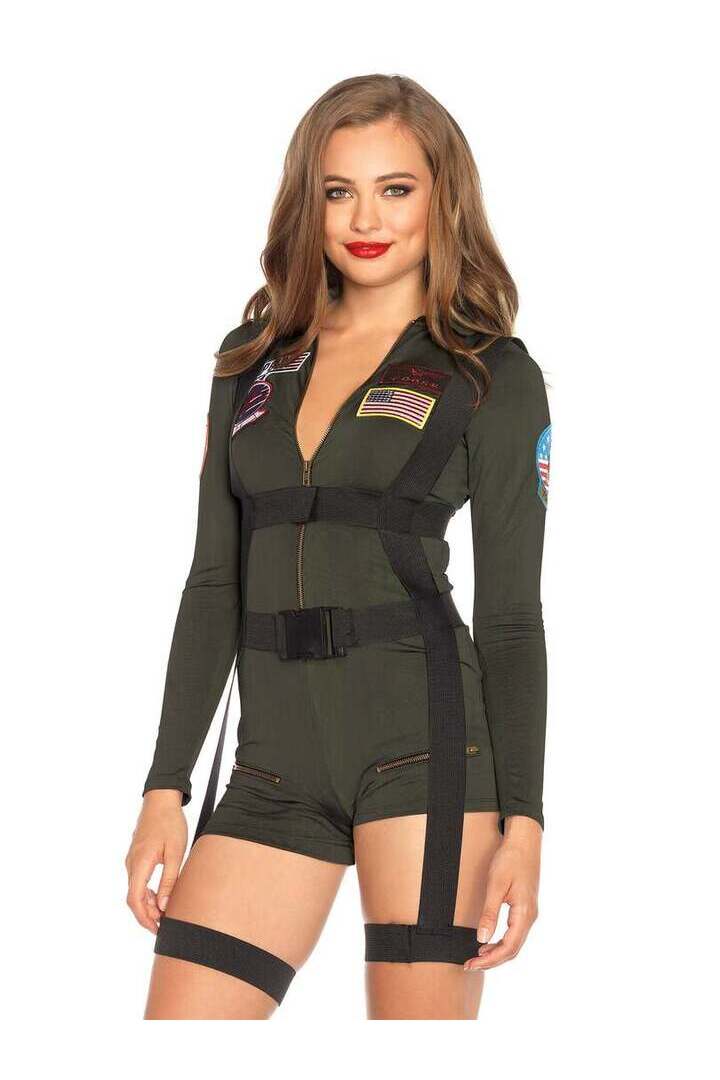 Leg Avenue Top Gun Costume Romper in Green 