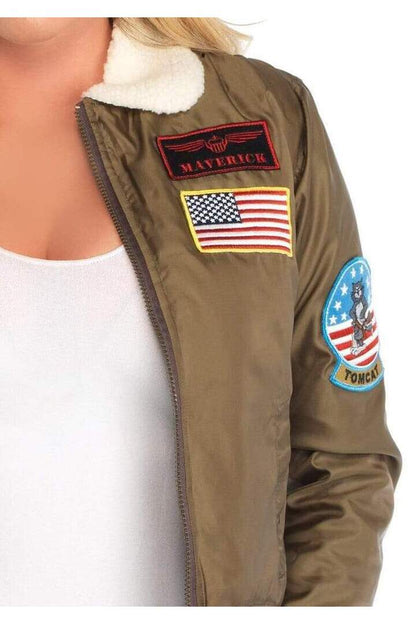 Leg Avenue Top Gun Nylon Bomber Jacket in Green 4