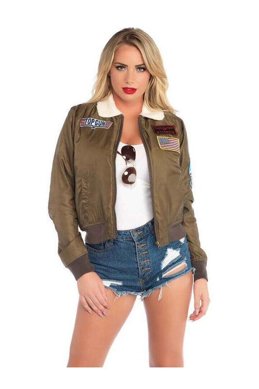 Leg Avenue Top Gun Nylon Bomber Jacket in Green 