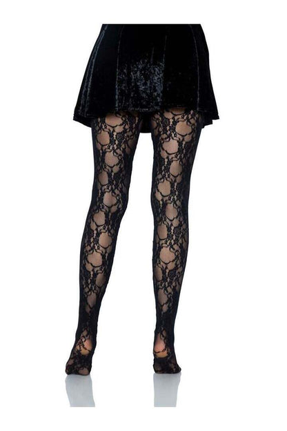 Leg Avenue Tori Floral Lace Tights Black in One Size 3