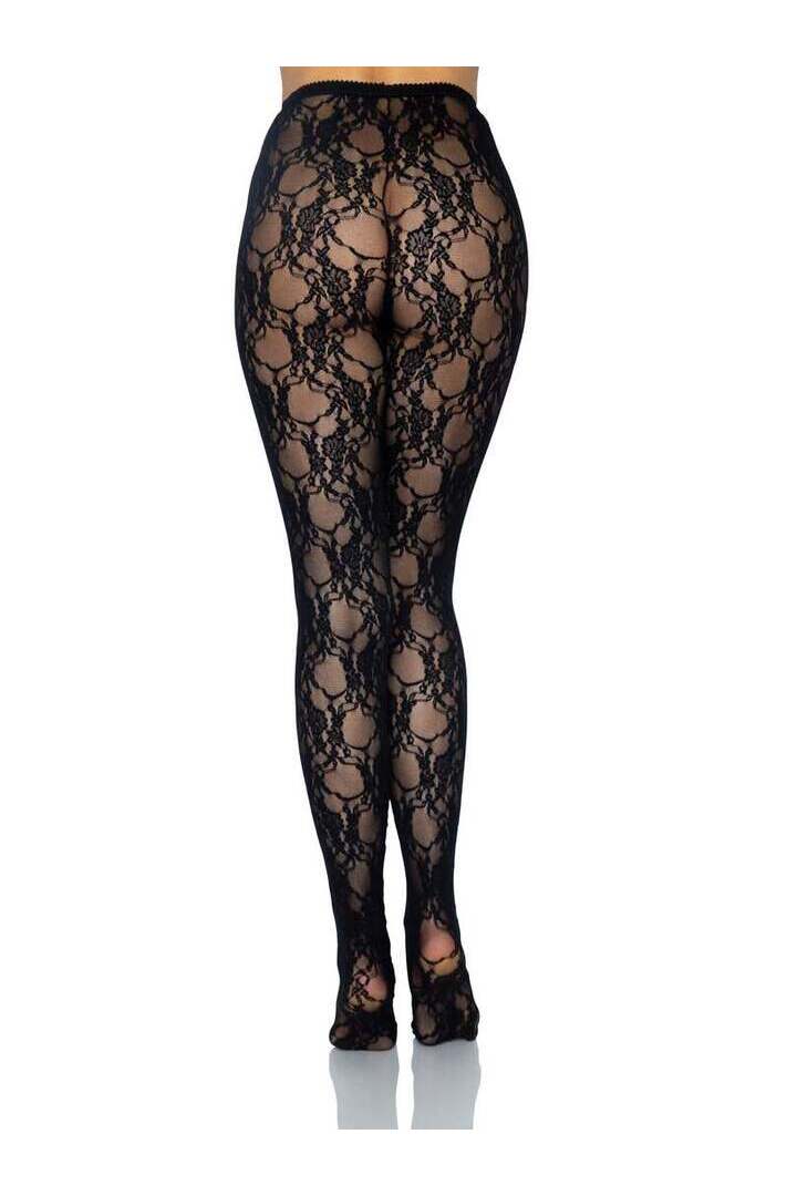 Leg Avenue Tori Floral Lace Tights Black in One Size 5