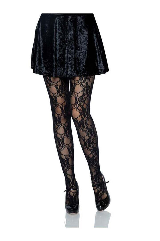 Leg Avenue Tori Floral Lace Tights Black in One Size 