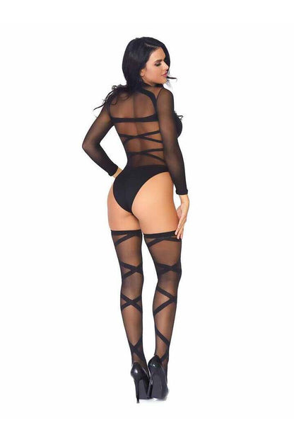 Leg Avenue Truth Or Dare Bodysuit And Thigh Highs Set Black in One Size 3