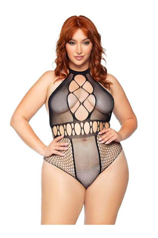 Leg Avenue Unfazed Plus Bodysuit Black in 1X/2X 