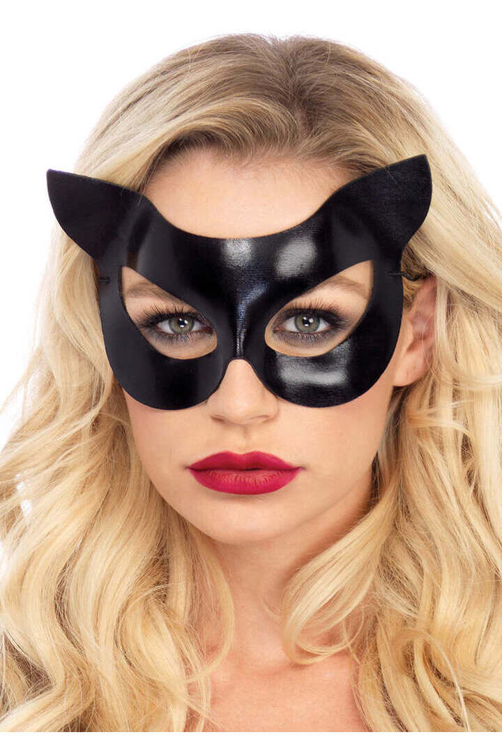 Leg Avenue Vinyl Wet Look Cat Costume Mask Black in One Size 2