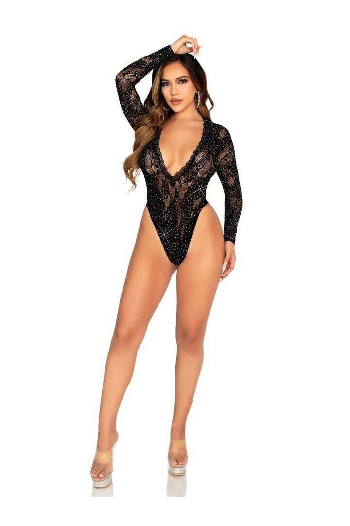 Leg Avenue VIP Status Lace Bodysuit Black in One Size 4