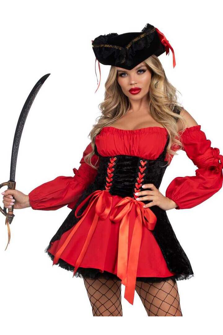 Leg Avenue Vixen Pirate Wench Costume in Red/Black 3