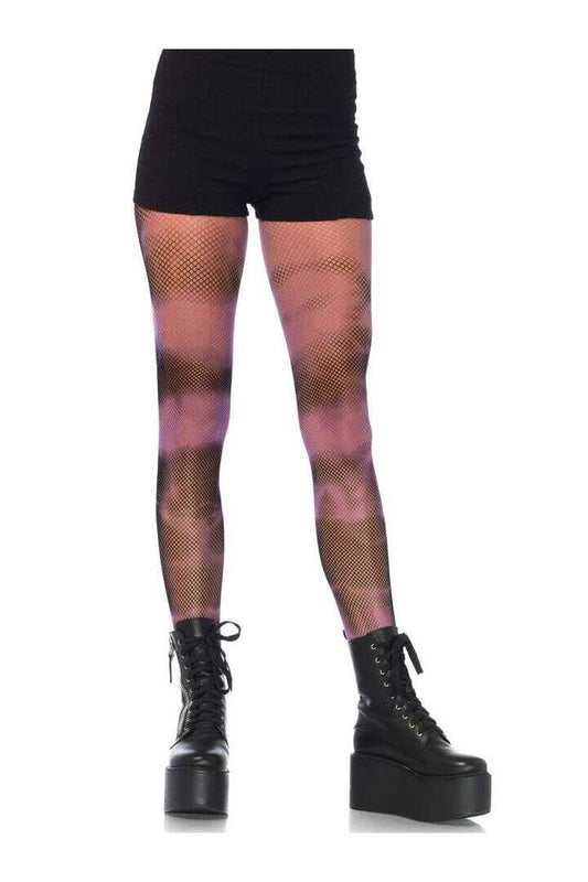 Leg Avenue Wednesday Tie Dye Fishnet Tights Black/Purple in One Size 
