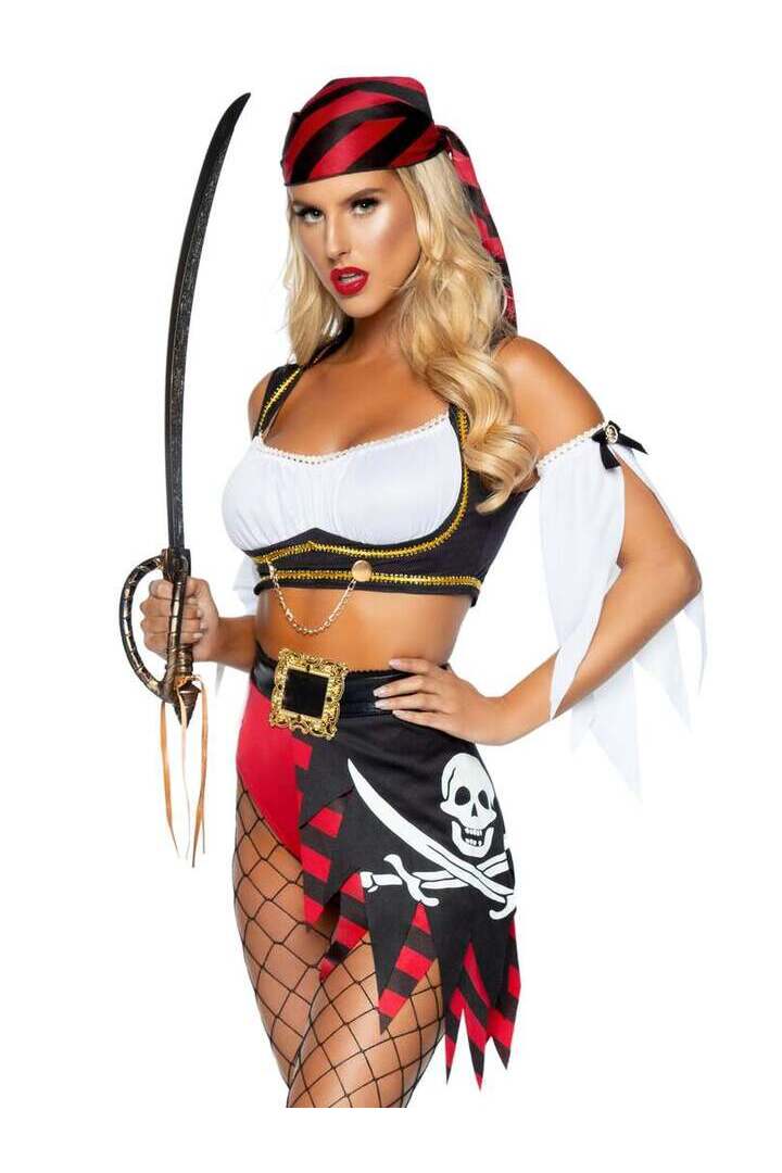 Leg Avenue Wicked Wench Pirate Costume in Red/Black 2