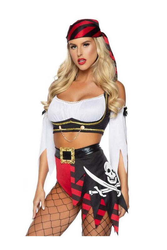 Leg Avenue Wicked Wench Pirate Costume in Red/Black 