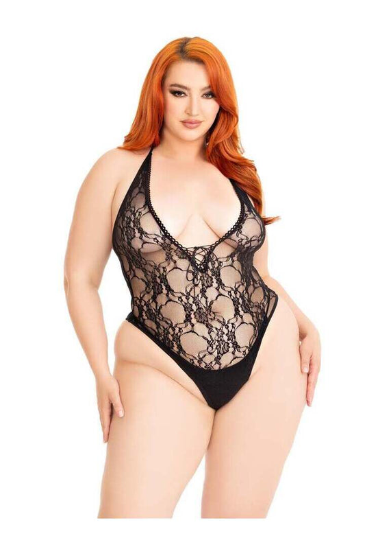Leg Avenue Wild Dreams Plus Lace Teddy Black in 1X/2X 